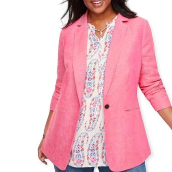 Talbots 100% linen pink single button blazer 2p - Picture 1 of 10